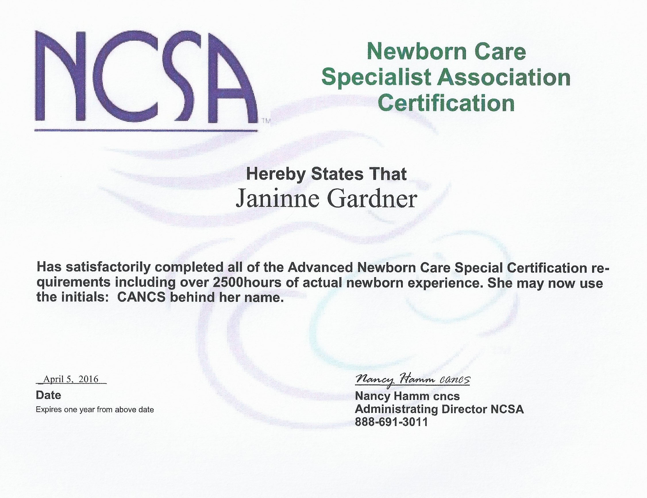 certified newborn care specialist