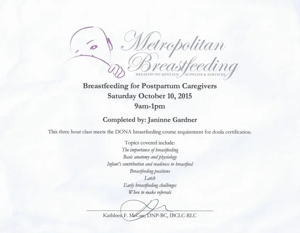Breastfeeding for Postpartum Caregivers certificate